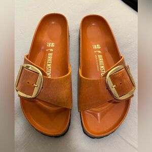 Birkenstock Burnt Orange Buckle Slides size 40